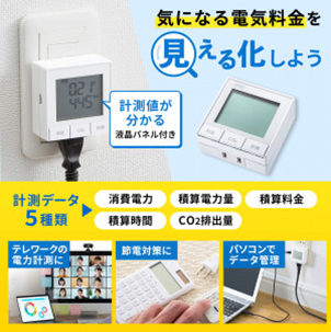 サンワサプライ、5種類のデータ測定に対応し電気料金を見える化できるワットモニターを発売の概要写真